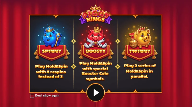 Piggy Kings - main screen with three pigs and reels
